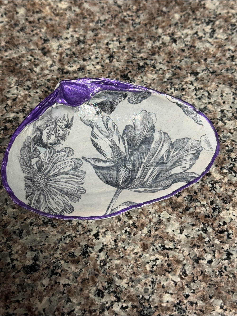 Handcrafted Floral Decorative Dish in Purple Trim - Home Accents